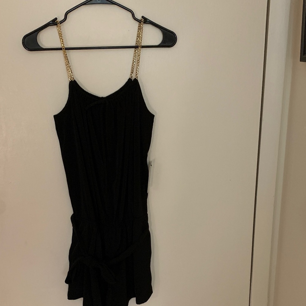 Express Black Romper with Gold Chain Straps